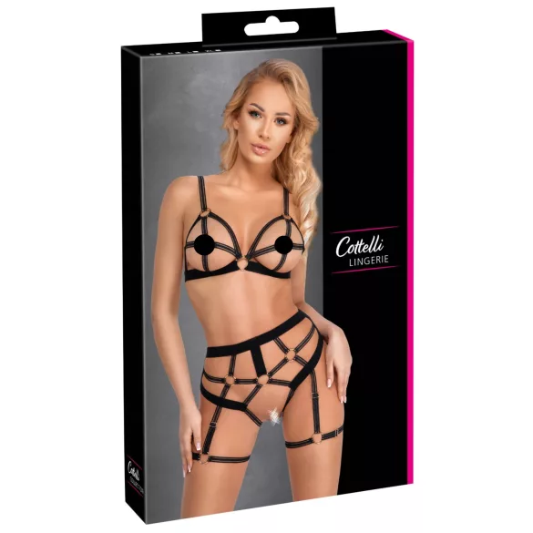 Cottelli - tweedelige bodyharnas set - zwart - XL