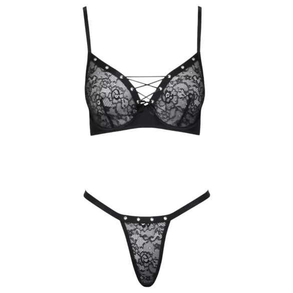 Cottelli Party - bh set met vetersluiting - zwart - 80B/M