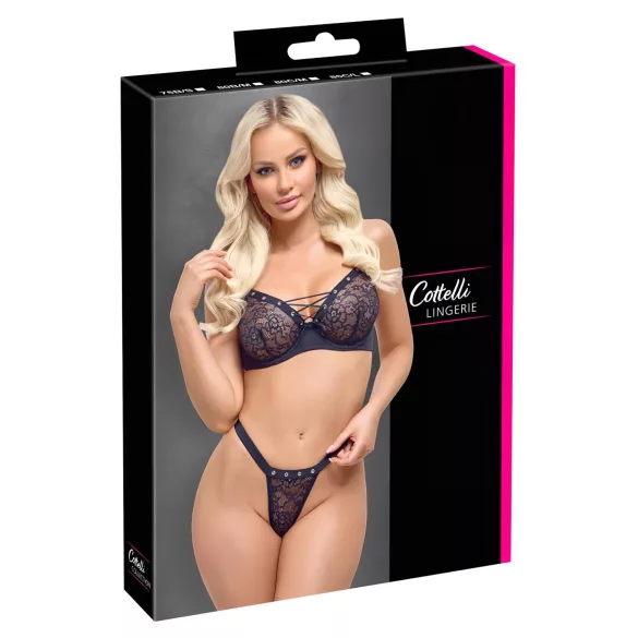 Cottelli Party - bh set met vetersluiting - zwart - 80C/M