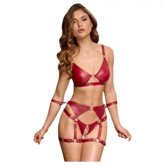 Cottelli Bondage - Glanzend BH-set & polsboeien (rood)