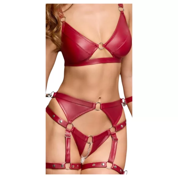 Cottelli Bondage - Glanzend BH-set & polsboeien (rood)