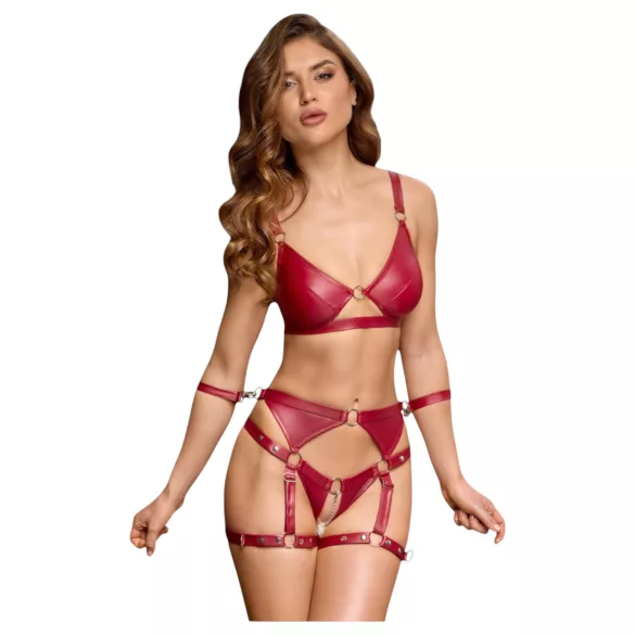 Cottelli Bondage - Glanzend BH-set & polsboeien (rood) - M