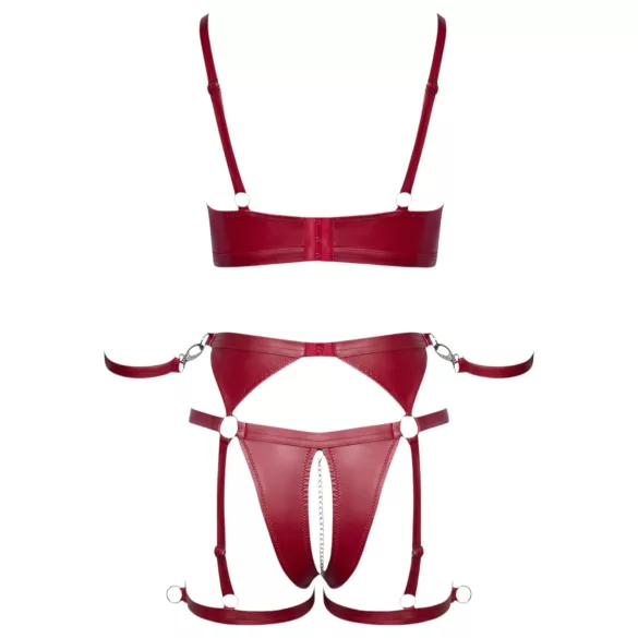 Cottelli Bondage - Glanzend BH-set & polsboeien (rood) - M
