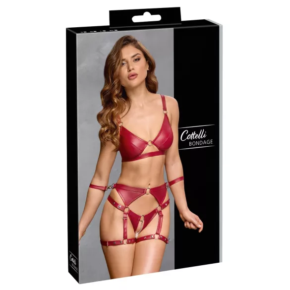 Cottelli Bondage - Glanzend BH-set & polsboeien (rood) - M
