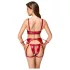 Cottelli Bondage - Glanzend BH-set & polsboeien (rood) - XL