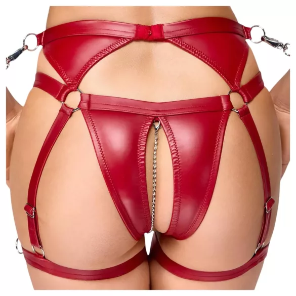 Cottelli Bondage - Glanzend BH-set & polsboeien (rood) - XL