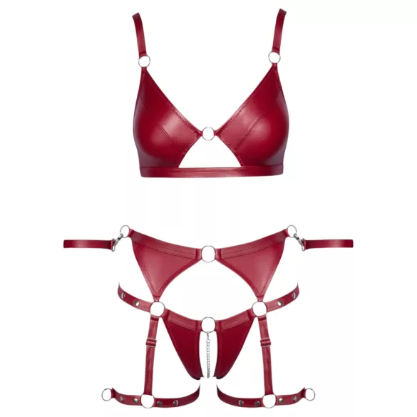 Cottelli Bondage - Glanzend BH-set & polsboeien (rood) - XL