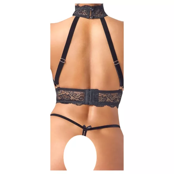 Abierta Fina - open lingerie set met kettingen - zwart