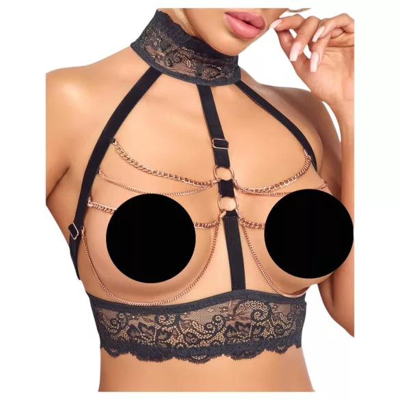 Abierta Fina - open lingerie set met kettingen - zwart - M