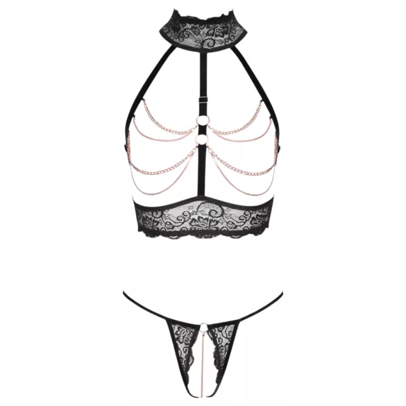 Abierta Fina - open lingerie set met kettingen - zwart - M