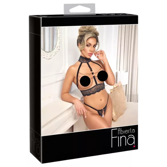 Abierta Fina - open lingerie set met kettingen - zwart - M