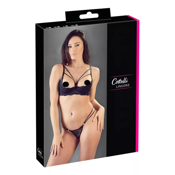 Cottelli - open bh met bandjes en ringen - string - zwart