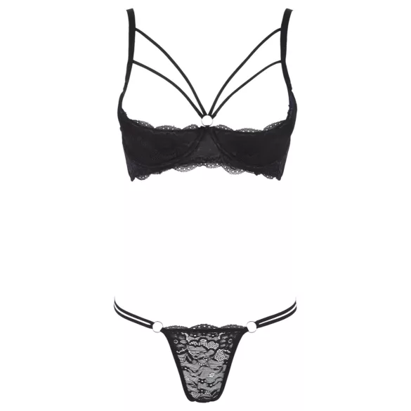 Cottelli - open bh met bandjes en ringen - string - zwart