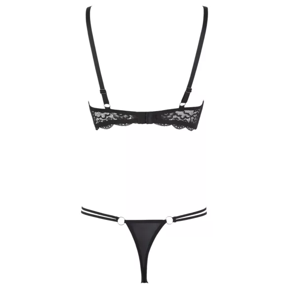Cottelli - open bh met bandjes en ringen - string - zwart - 85B/L