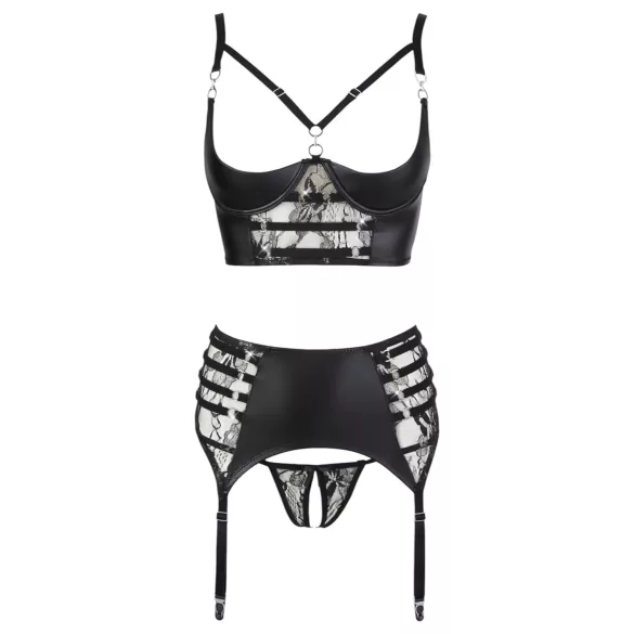 Abierta Fina - fonkelende bandjes-lingerieset met kant (zwart) - 85B/L