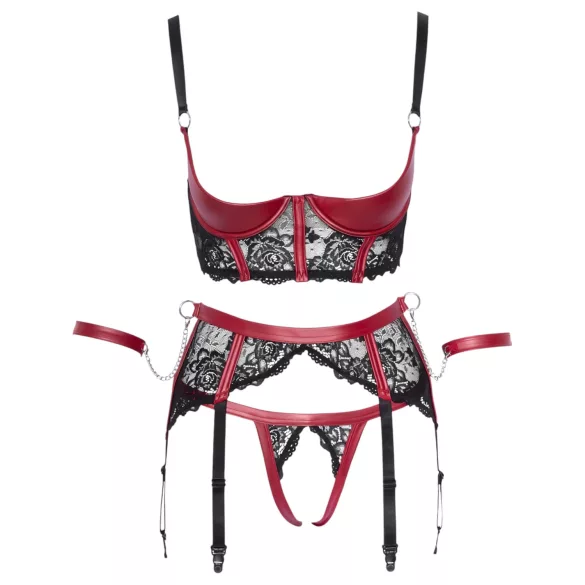 Cottelli Bondage - Bh set met kant - rood - mat