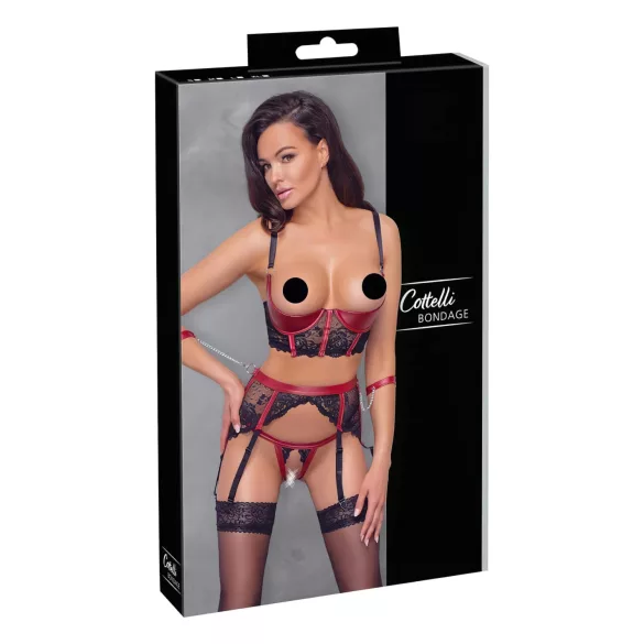 Cottelli Bondage - Bh set met kant - rood - mat - M