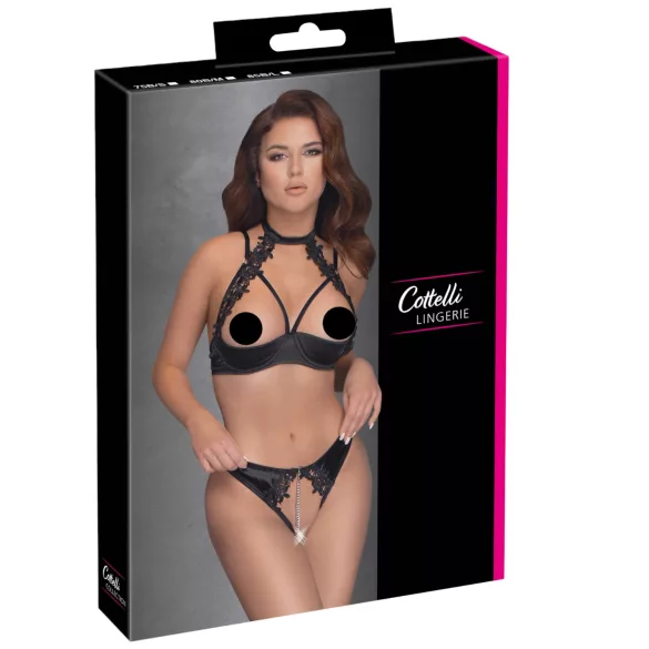 Cottelli - bh set met kant en halternek - zwart