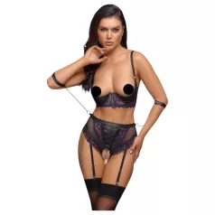 Cottelli Bondage - bh-set en armboeien (zwart-paars) - M