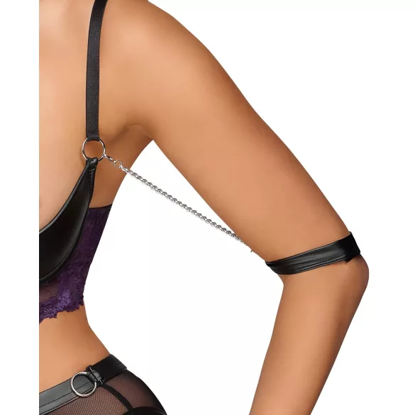 Cottelli Bondage - bh-set en armboeien (zwart-paars) - L