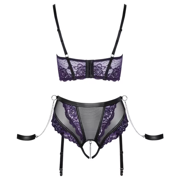 Cottelli Bondage - bh-set en armboeien (zwart-paars) - L