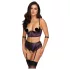Cottelli Bondage - bh-set en armboeien (zwart-paars) - XL