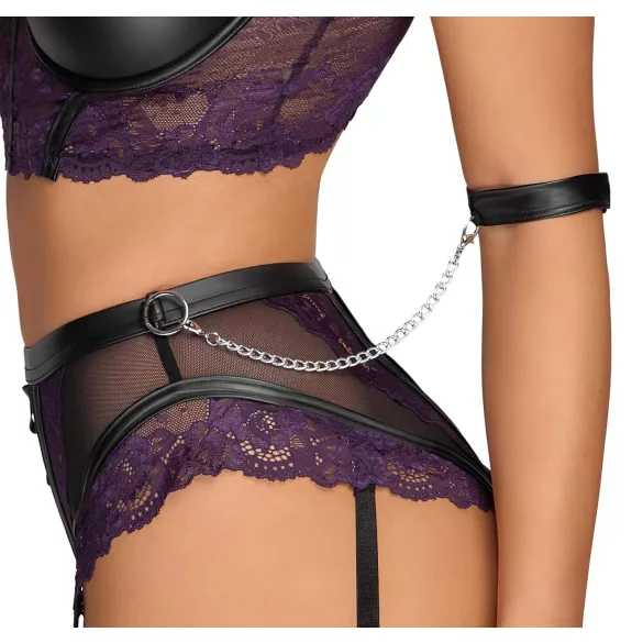 Cottelli Bondage - bh-set en armboeien (zwart-paars) - XL