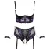 Cottelli Bondage - bh-set en armboeien (zwart-paars) - XL