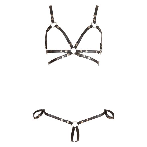 Cottelli Bondage - bodyharnas bikini - glanzend - zwart