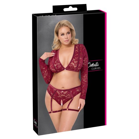 Cottelli Curves - lingerieset met lange mouwen - kant - rood - 3XL