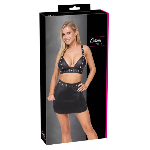Cottelli - kunstleren top en minirok set (zwart)