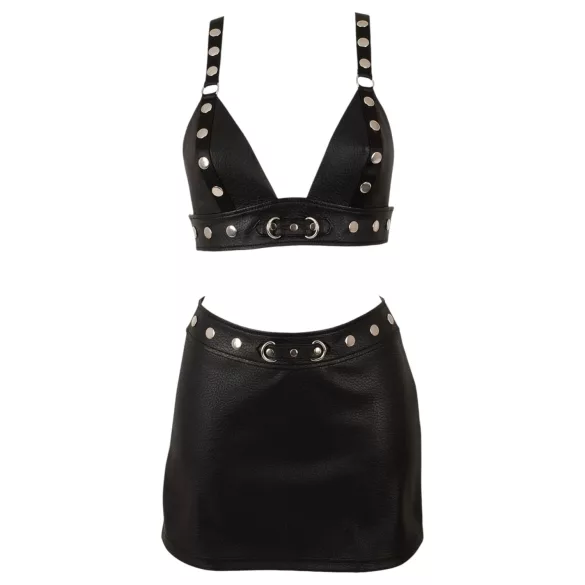 Cottelli - kunstleren top en minirok set (zwart) - L
