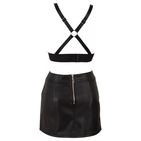 Cottelli - kunstleren top en minirok set (zwart) - L