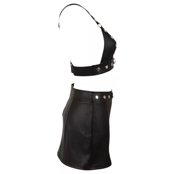 Cottelli - kunstleren top en minirok set (zwart) - L