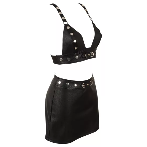 Cottelli - kunstleren top en minirok set (zwart) - L