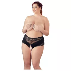 Cottelli Plus Size - open slip met kant en parels - zwart