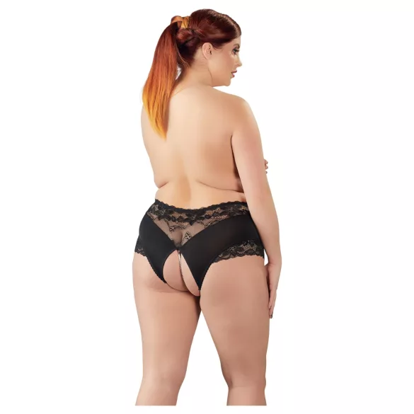 Cottelli Plus Size - open slip met kant en parels - zwart - 2XL