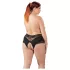 Cottelli Plus Size - open slip met kant en parels - zwart - 2XL