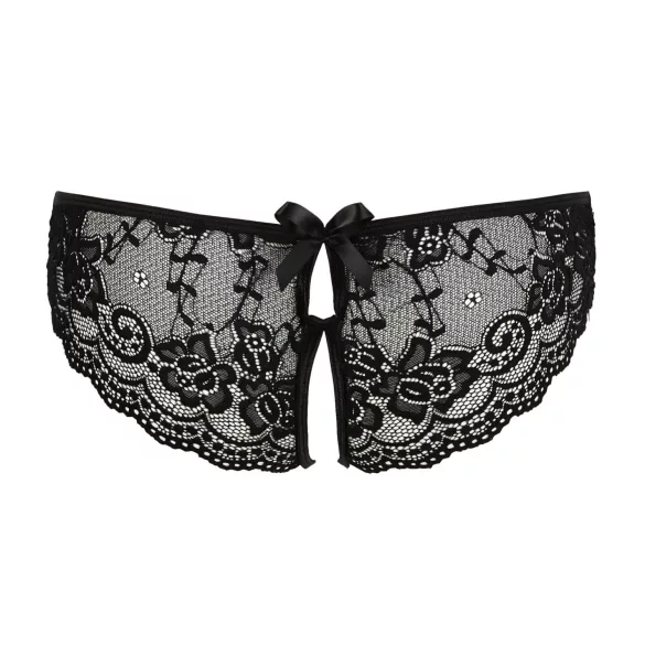 Cottelli - open damesstring met kant en strikje - zwart - M