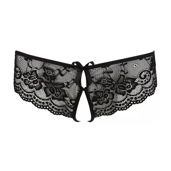Cottelli - open damesstring met kant en strikje - zwart - XL