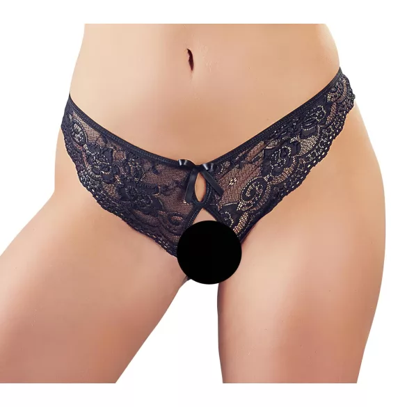 Cottelli - open damesstring met kant en strikje - zwart - XL
