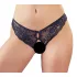 Cottelli - open damesstring met kant en strikje - zwart - XL
