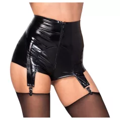 Noir - glanzende hotpant met jarretelles - zwart