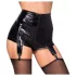Noir - glanzende hotpant met jarretelles - zwart