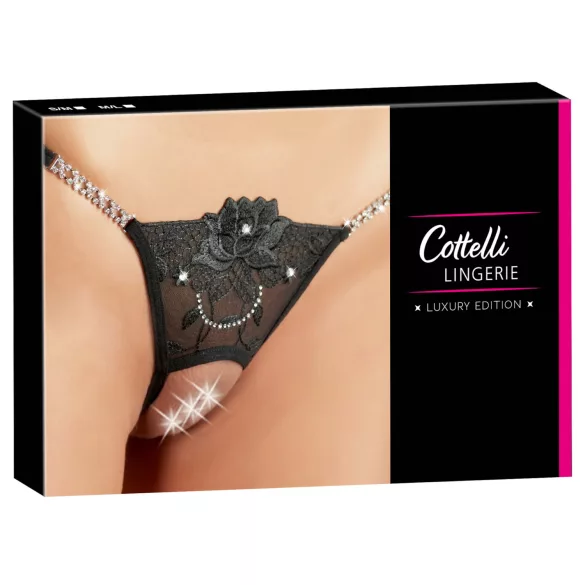 Cottelli - open string - glinsterende bloem - zwart