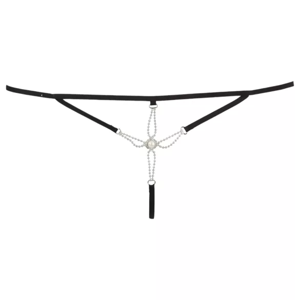 Cottelli - dames string open kruis - strass steentjes - zwart - M/L