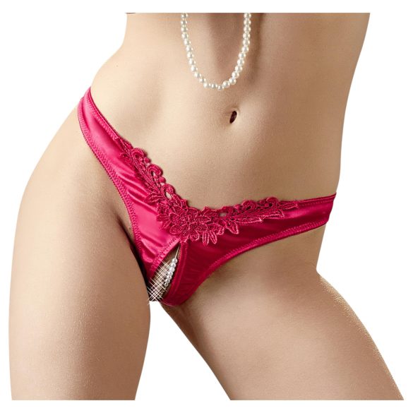 Cottelli - open damesstring met kralen en bloemen - rood - L
