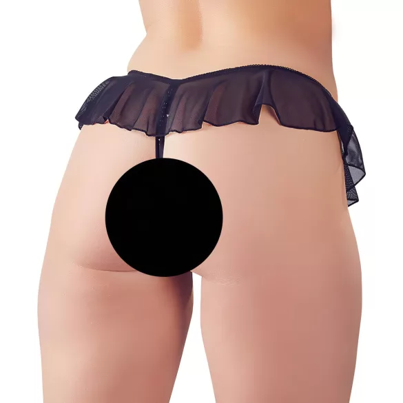 Cottelli - open string met parels en ruches - zwart