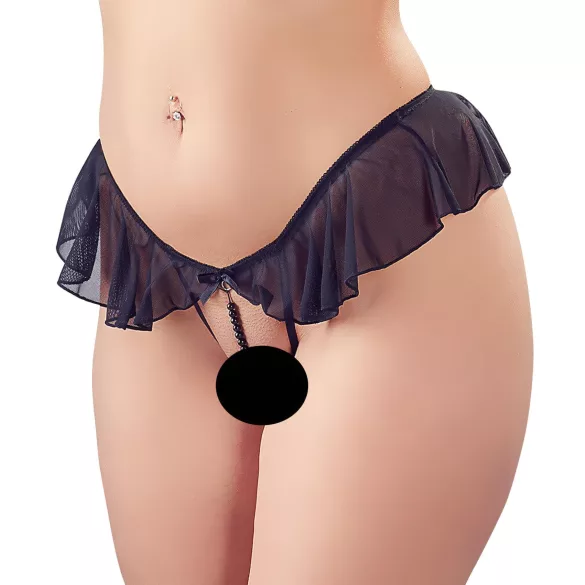 Cottelli - open string met parels en ruches - zwart
