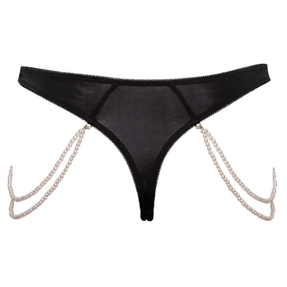 Cottelli - luxe geborduurd parel string (zwart) - M/L
